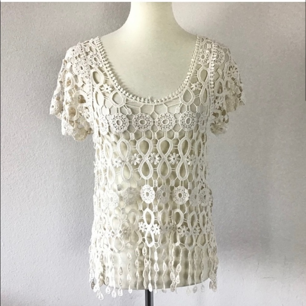 Crochet See trough Top Cream Size S - Picture 2 of 6